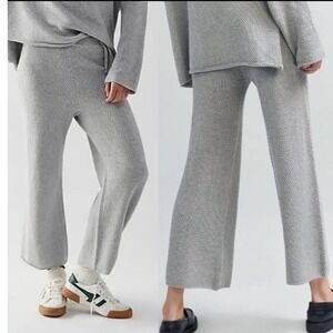 Free People Beach Womens XS Light Grey Textured Cotton Knit Wide Leg Pants